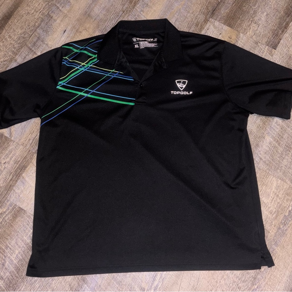 TopGolf Polo Shirt Mens XL Extra Large Black Moisture Wick Collared Short Sleeve